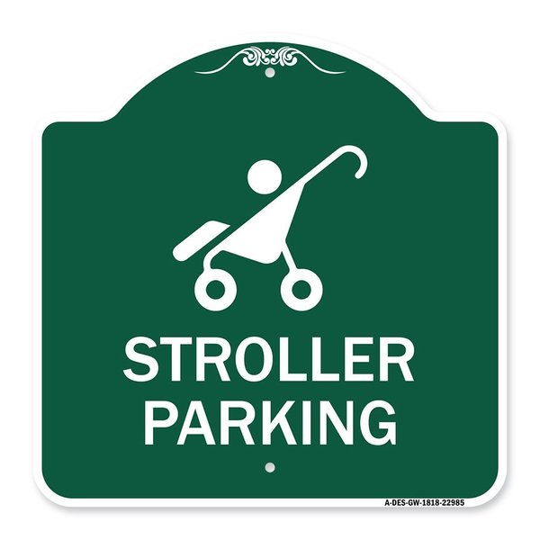 Signmission Reserved Stroller Parking W/ Graphic, Green & White Aluminum Sign, 18" x 18", GW-1818-22985 A-DES-GW-1818-22985